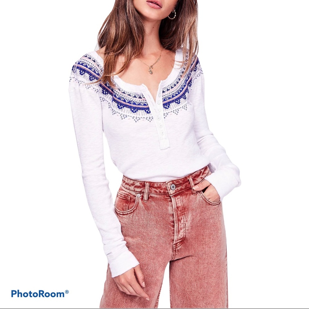 FREE PEOPLE fair isle Henley top.